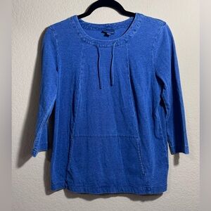Women’s J Jill Pure Jill Indigo Top Size XS Blue 3/4 Sleeve Knit Pullover Pocket